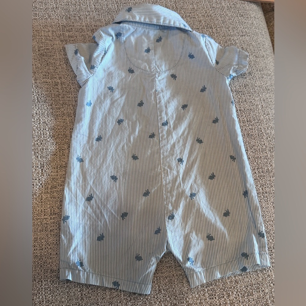 Carter’s Just One You Baby Boy Blue Striped Button Bunny Romper Carrot Sz 6m - Picture 8 of 10
